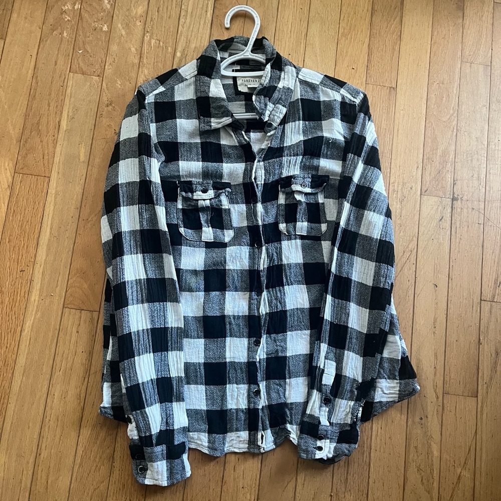 Women’s Black/White Plaid Flannel Button Down